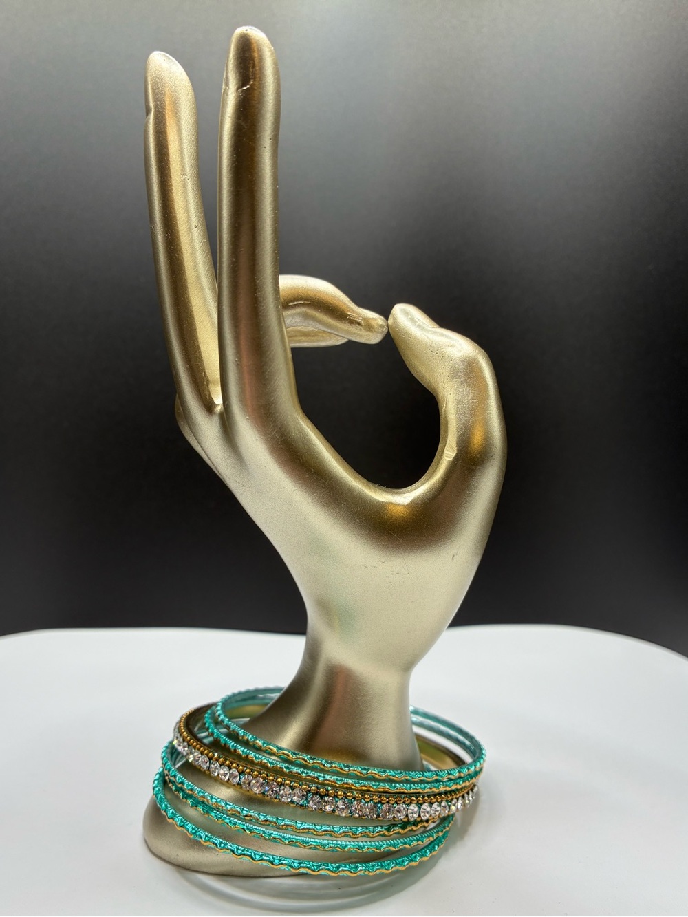 Vintage Gold-Tone Turquoise Crystal Multi-Bangle Bracelet Set